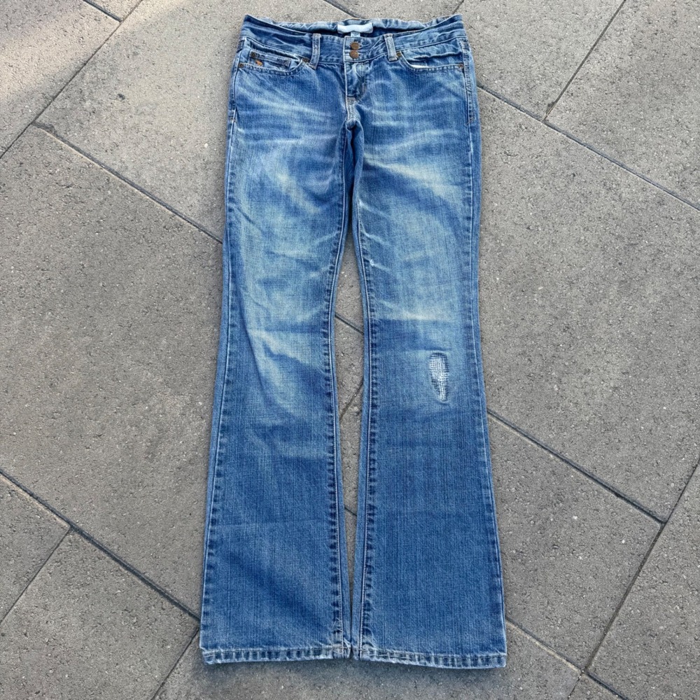Abercrombie & Fitch Low Rise Flare Jeans Medium Wash Distressed Size 0 Y2K